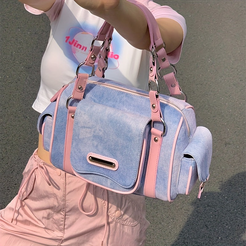 Dye Denim Umhängetasche mit mehreren Taschen - TAVELLE