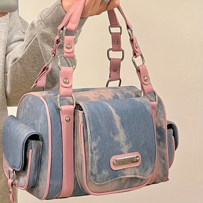 Dye Denim Umhängetasche mit mehreren Taschen - TAVELLE