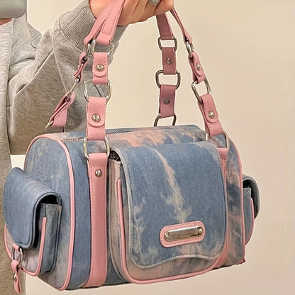 Dye Denim Umhängetasche mit mehreren Taschen - TAVELLE